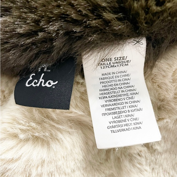 Echo Faux Fur Pull Through Scarf Brown Ivory Colorblock One Size - Picture 6 of 7